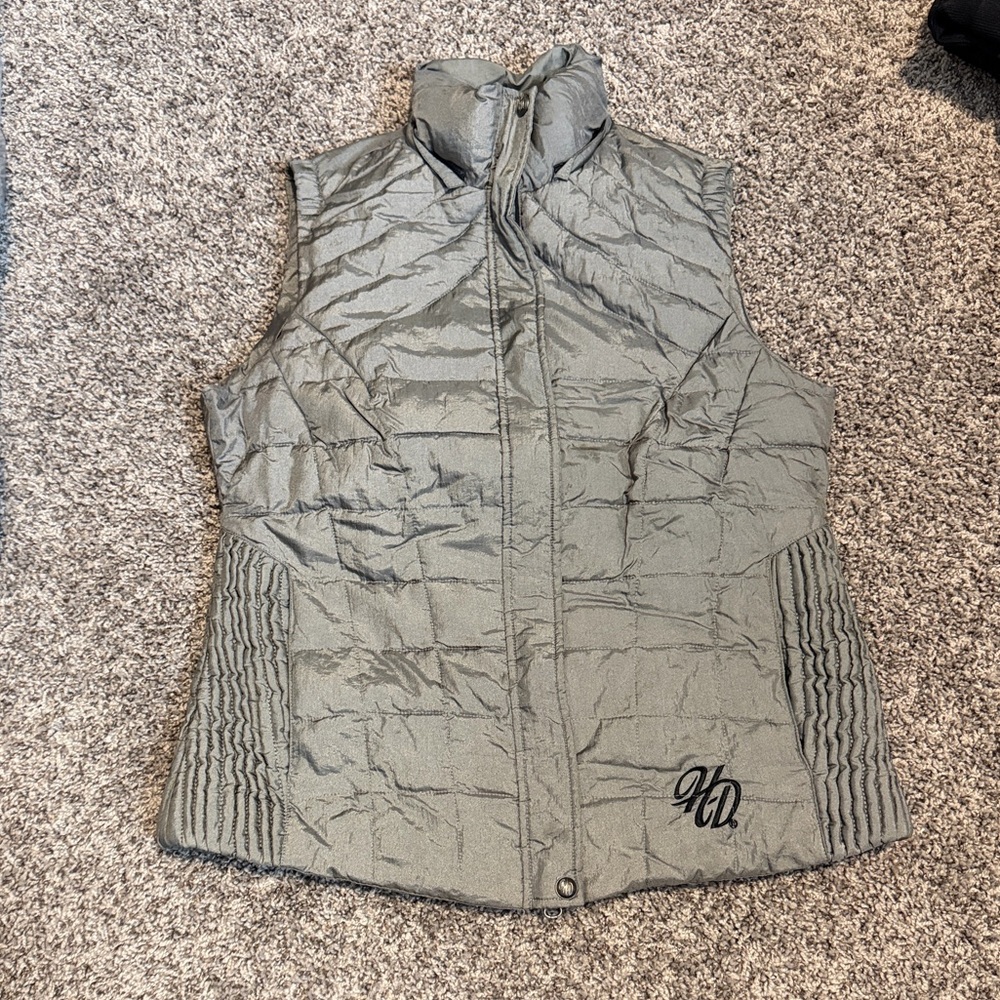 Harley Davidson Gray Quilted Vest with Embroidered Logo